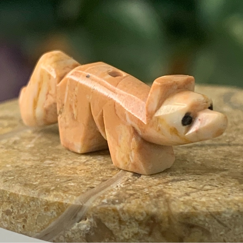 Native American Zuni Hand Carved Wolf Fox Fetish Bead Stone Animal Vintage 1.2" - Picture 7 of 13